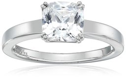 Platinum-Plated Silver Cushion-Cut Solitaire Ring made with Swarovski Zirconia, Size 7