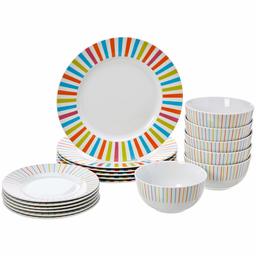 AmazonBasics 18-Piece Kitchen Dinnerware Set, Plates, Dishes, Bowls, Service for 6, Sunburst