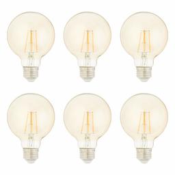 AmazonBasics 40 Watt Equivalent, Clear, Amber, Dimmable, G25 LED Light Bulb | 6-Pack