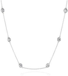 Platinum Plated Sterling Silver Station Necklace set with Swarovski Zirconia (4mm), 18