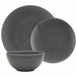 Amazon Brand – Rivet Modern Reactive-Glaze Stoneware 18-Piece Dinnerware Set, Service for 6, Black Sand Matte