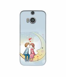 Amazon Brand - Solimo Designer Couple Sitting On Moon 3D Printed Hard Back Case Mobile Cover for HTC One M8