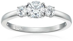 Platinum Plated Sterling Silver Three-Stone Anniversary Ring set with Round Cut Swarovski Zirconia (1 cttw), Size 8