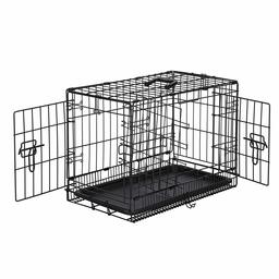 AmazonBasics Double Door Folding Metal Dog Cage with Paw Protector (22 inches)