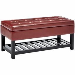 First Hill Damara Wood Storage Ottoman Bench with Open Bottom and Faux-Leather Upholstery, Earthy Red