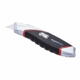 AmazonBasics Heavy Duty Rubber Grip Utility Knife - Retractable 3-Position Locking Blade with 4 Replacement Blades