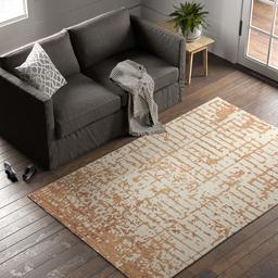 Amazon Brand – Stone & Beam Distressed Handtufted Cotton and Wool Area Rug 5' x 8', Gold and Cream