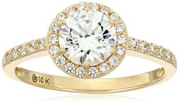 10k Gold Made with Swarovski Zirconia Round Halo Ring, Size 9