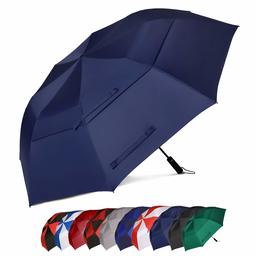 Eono Amazon Brand Essentials 58 inches / 62 inches Automatic Open Golf Umbrella, Foldable Golf Umbrella, Golf Umbrella, Oversized Double Canopy Vented, Windproof Waterproof Umbrella, blue