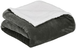 AmazonBasics Soft Micromink Sherpa Blanket - Throw, Charcoal