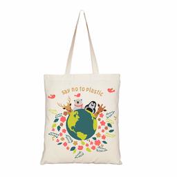 EONO Borse Canvas Tote Bags Eco-Friendly cotone per le donne Grocery spalla Shopping Bag riutilizzabili sveglie Borse per Ragazze - Stampato dire no alla plastica - (Natural) | 0101G01