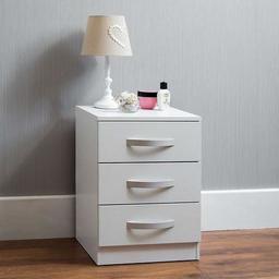 Amazon Brand - Movian High Gloss 3 Drawer Bedside Cabinet, White, 56 x 40 x 36 cm