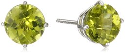 10k White Gold 6mm Round Checkerboard Peridot Stud Earrings