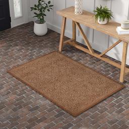 Amazon Brand – Stone & Beam Contemporary Floral Medallion Wool Area Rug, 4' x 6', Taupe on Brown