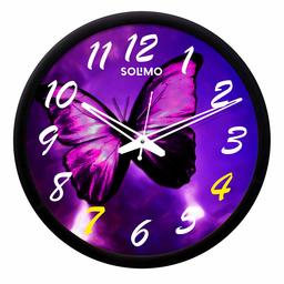 Amazon Brand - Solimo 12-inch Wall Clock -Colourful Butterfly (Silent Movement, Black Frame)