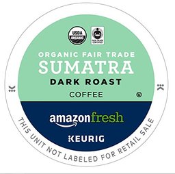 AmazonFresh 80 Ct. Organic Fair Trade K-Cups, Sumatra Dark Roast, Keurig K-Cup Brewer Compatible