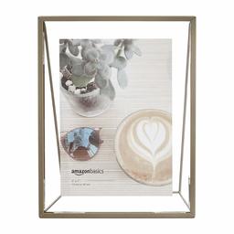 AmazonBasics Wedge Floating Photo Frame for 5 x 7 Inch Photos - Slim Frame, Brass