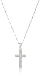 10k White Gold Diamond Cross Pendant Necklace (1/10 cttw, I-J Color, I2-I3 Clarity), 18''