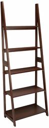 AmazonBasics Modern 5-Tier Ladder Bookshelf Organizer with Solid Rubber Wood Frame, Walnut