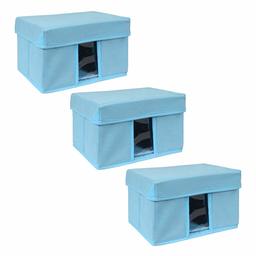 Amazon Brand - Solimo Fabric Rectangular Storage Box, Large, Set of 3, Medical Blue