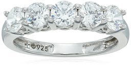 Platinum or Gold Plated Sterling Silver Round-Cut 5-Stone Ring made with Swarovski Zirconia