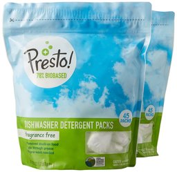 Amazon Brand - Presto! 78% Biobased Dishwasher Detergent Packs, 90 count, Fragrance Free (2 pack, 45 ct each)