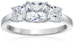 Platinum-Plated Sterling Silver and Swarovski Zirconia (3 cttw) Cushion Three-Stone Ring