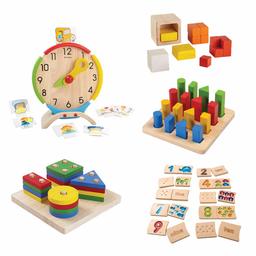 AmazonBasics Mathematic Case Pack, Geometric Peg Board, Geometric Sorting Board, Fraction Cubes, Number 1-10 (Gradient), Activity Clock, 4 Years+