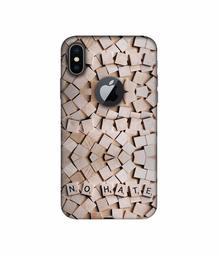 Amazon Brand - Solimo Designer No Hate On Wooden Block 3D Printed Hard Back Case Mobile Cover for Apple iPhone X (Logo Cut)