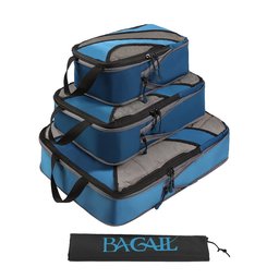 Eono Essentials 3 Set Compression Packing Cubes Travel Expandable Packing Organizers with Laundry Bag Dark Blue