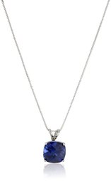 14k White Gold Cushion Checkerboard Cut Created Blue Sapphire Pendant Necklace (8mm)