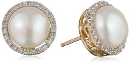 [Find] Amazon Collection K Yellow Gold Freshwater Cultured Pearl Diamond Stud Earrings (1/10 cttw, I-J Color, I2-I3 Clarity)