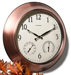 Strathwood 24-Inch Radio Controlled Indoor/Outdoor Clock with Thermometer and Humidity Gauge, Copper Finish