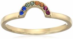 18K Yellow Gold Plated Sterling Silver Swarovski Crystal Rainbow Color Ring, Size 7