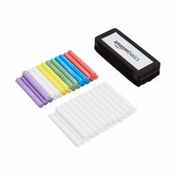 AmazonBasics Dustless Chalk with Eraser, Assorted and White, 48 Pack