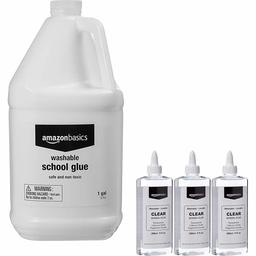 AmazonBasics All Purpose Washable School Clear Liquid Glue, 9 oz, 3-Pack with Washable School Liquid Glue, 1 Gallon -Great for Making Slime