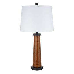 Amazon Brand – Stone & Beam Modern Farmhouse Wood Cylinder Table Desk Lamp With LED Light Bulb And White Shade- 14 x 14 x 27 Inches