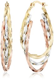 Duragold 14k Tri-Color Triple Oval Hoop Earrings, (1