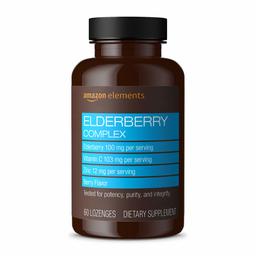 Amazon Elements Elderberry Complex, Immune System Support, 60 Berry Flavored Lozenges, Elderberry 100mg, Vitamin C 103mg, Zinc 12mg per Serving (Packaging may vary)