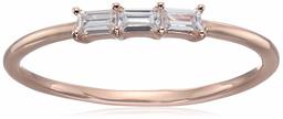 14K Rose Gold Plated Sterling Silver Cubic Zirconia Three-Stone Ring, Size 7