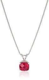 Amazon CollectionSterling Silver Cushion Checkerboard Cut Created Ruby Pendant Necklace (6mm)