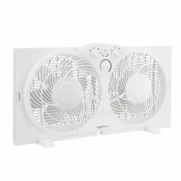 AmazonBasics Window Fan with Manual Controls, Twin 9-Inch Reversible Airflow Blades (Renewed)