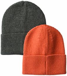 Amazon Essentials Men's 2-Pack Knit Hat, Orange/Gray Heather, One Size