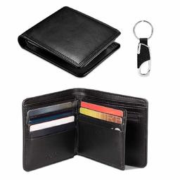 Men Genuine Leather Wallet,RFID Blocking Credit Card TF Card SIM Card Holder,Coin Pocket Purse (Black)