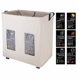 Eono Amazon Brand 2 Compartiment Paniers à Linge avec des Roues, Pliable Sac à Linge, Pliage Grande Capacité Corbeilles à Linge (Beige, XL)