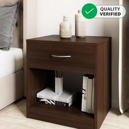 Amazon Brand - Solimo Mars Engineered Wood Bedside Table with drawer (Walnut Finish)