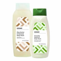 Amazon Brand - Solimo Shea Butter and Oatmeal Body Wash, 24 Fl Oz (Pack of 1) & Solimo Everyday Moisture Body Wash with Colloidal Oatmeal, 18 Fluid Ounces