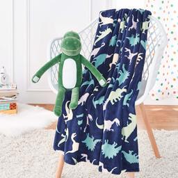 AmazonBasics Kids Patterned Throw Blanket with Stuffed Animal Dinosaur