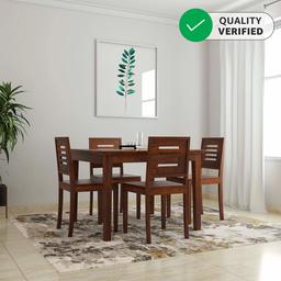 Amazon Brand - Solimo Karen Solid Sheesham Wood 4 Seater Dining Table with Chairs (Teak Finish)