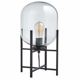 Amazon Brand - Remache moderno metal industrial soporte lámpara de mesa con foco - 9 x 9 x 18,5 pulgadas, negro mate con visualización de vidrio transparente